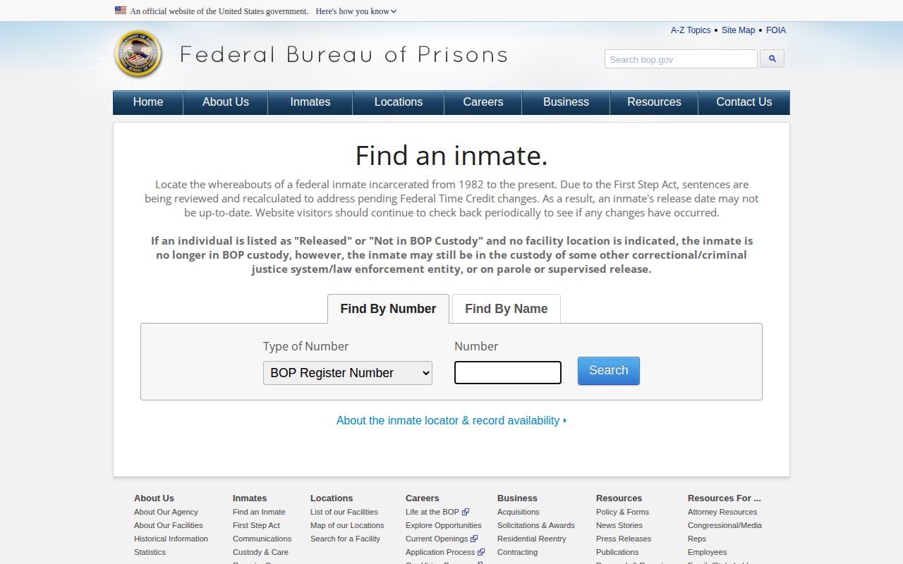Federal BOP locator for St. Louis County released inmate status