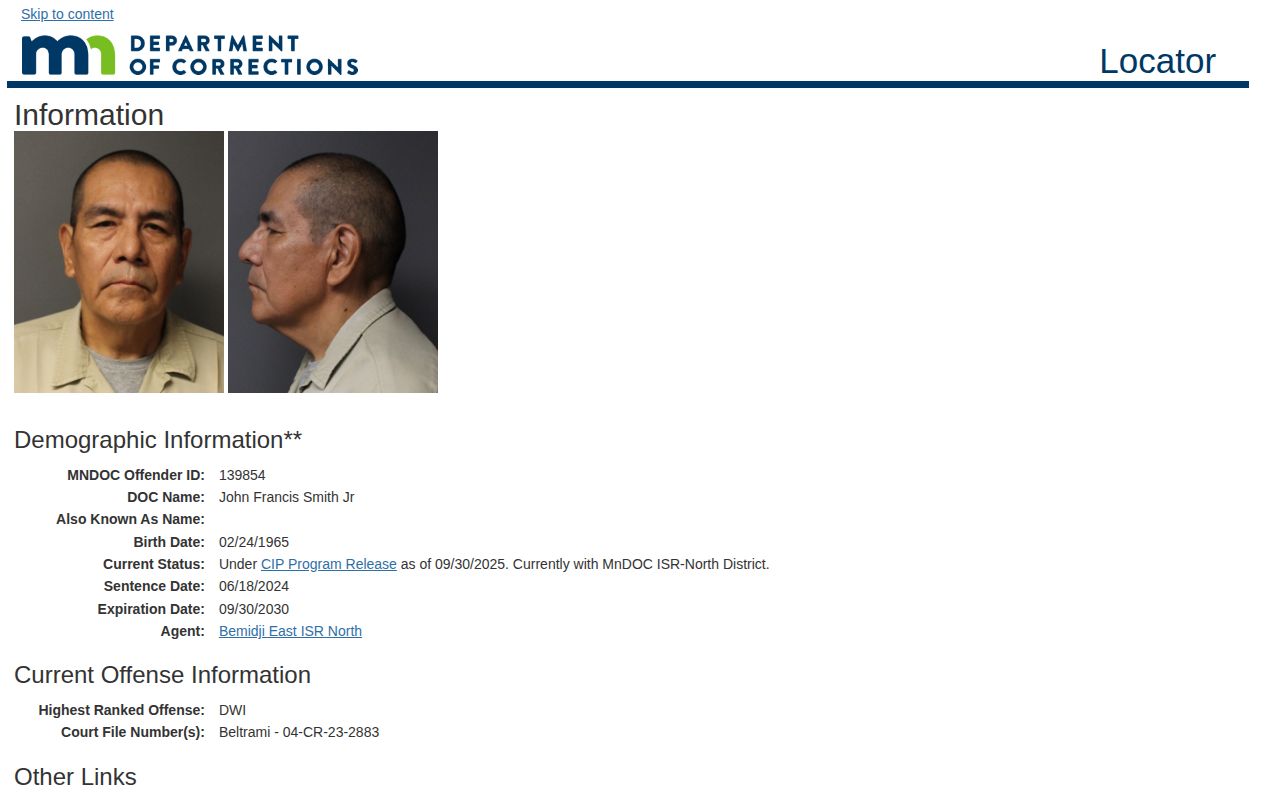 Minnesota DOC images for a released person connected to St. Louis County records