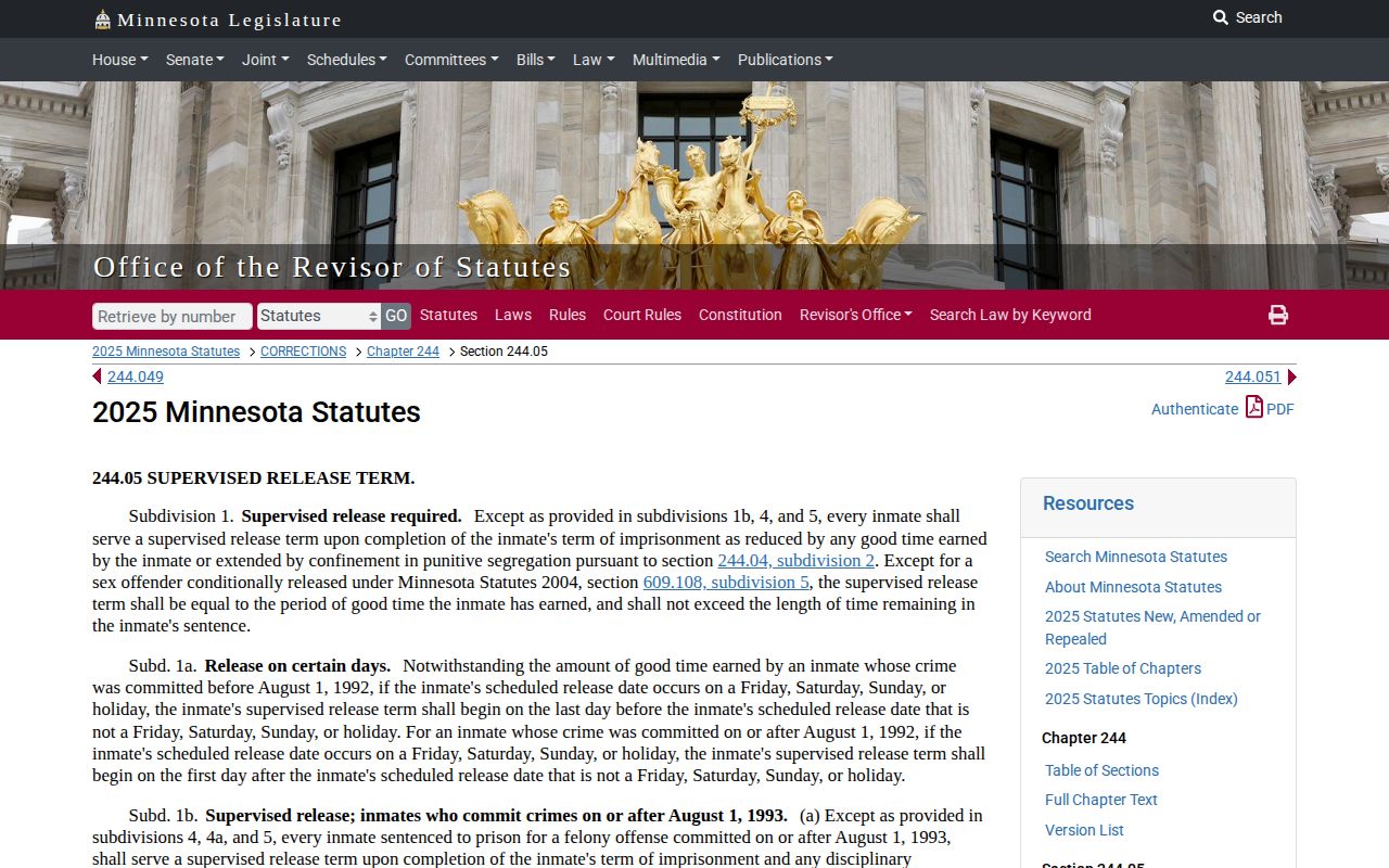 Minnesota supervised release statute used for St. Louis County projected release dates